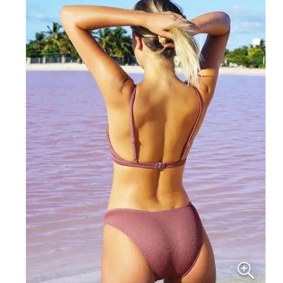 Cupshe ribbed burnt red/orange/brownish pink front tie bikini,matching bottom SM - Picture 2 of 14